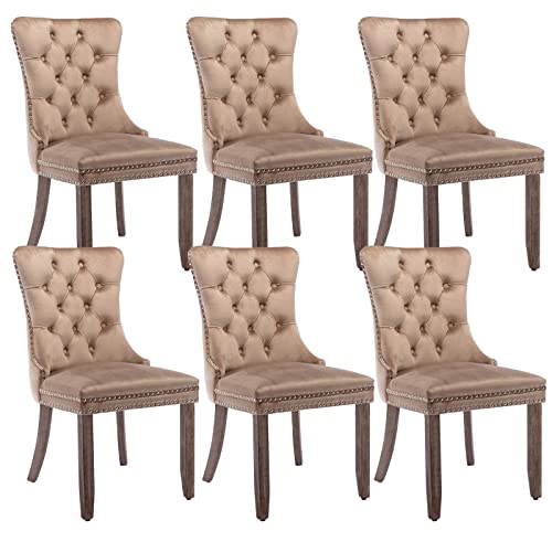 Khaki Velvet Dining Chairs Set of 6 (6 Count)