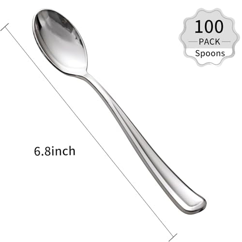 100 Pack Silver Plastic Spoons Disposable