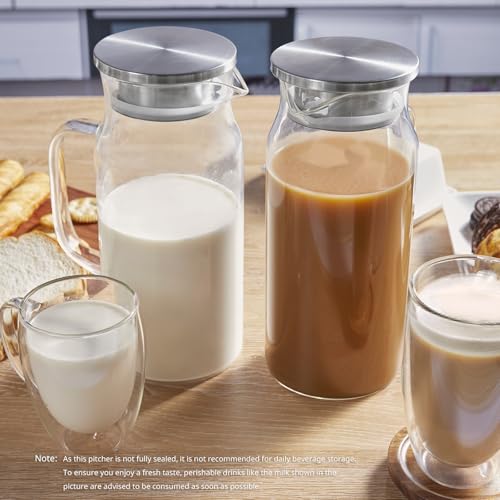 3 Pack 2 Liter 68 oz 2.1 Qt Glass Pitcher with Lid and Handle (3 Count)