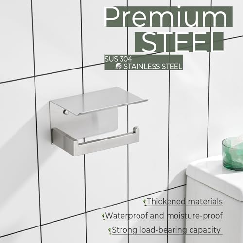Toilet Paper Roll Holder Brushed Nickel Toilet Paper Holder with Shelf Stainless Steel Bathroom Dispenser Wall Mounted