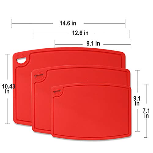 Silicone Thick Cutting Boards Mats Set of 3pcs Foldable & Flexible Design Juice Grooves Easy Grip Handle Dishwasher Safe for Kitchen (3 Count)