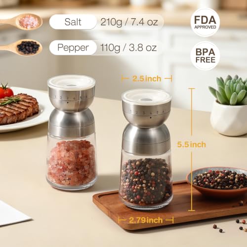 Salt and Pepper Grinder Set Manual External Adjustable Coarseness (2 Count)