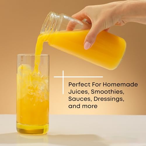 16 oz Reusable Glass Bottles with Caps. Set of 8 Juicing Bottles With Lids and Juice Jars Labels. Glasses for Cold Brew