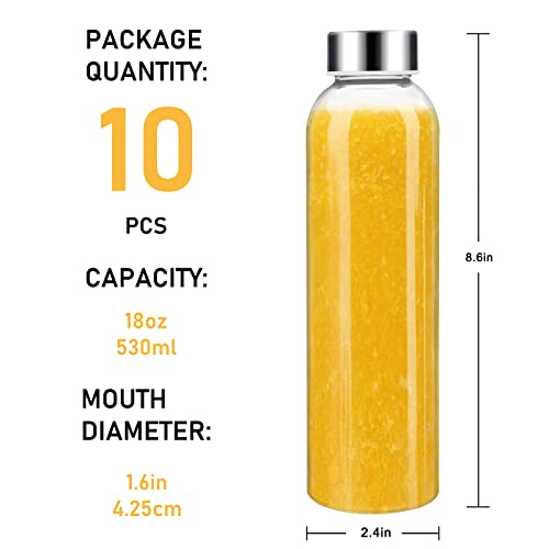 10 Pack] 18 oz Glass Water Bottles with Lids (10 Count)