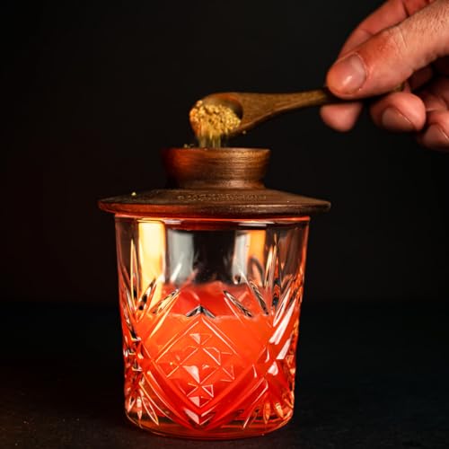Premium Walnut Wood Cocktail Smoker with Six 4 oz Tins of Wood Chips. Great for Whiskey & Old Fashion. Coated in Safe Food Natural Beeswax