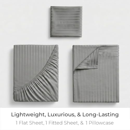 Iconic 3-PC, Ultra Soft Sheet Set (Twin XL, Striped Gray/Silver)
