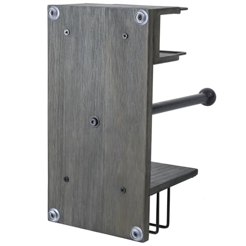 Rustic Gray Wood Paper Towel & Napkin Holder with Spice Rack Holder