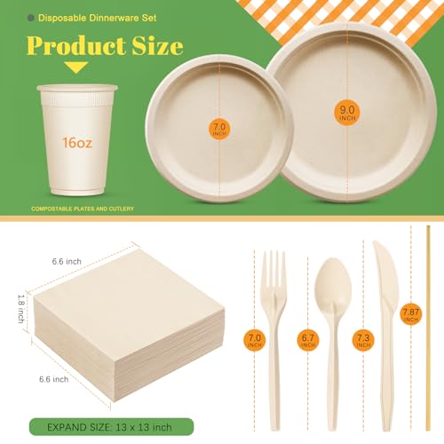 Compostable Paper Plates Napkins Set 250pcs Disposable Plates