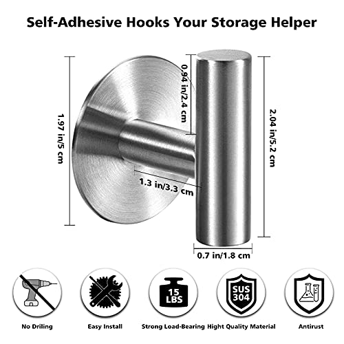 Adhesive Towel Hooks Heavy Duty Wall Hooks Stainless Steel Waterproof Shower Towel Hooks (2 Count)
