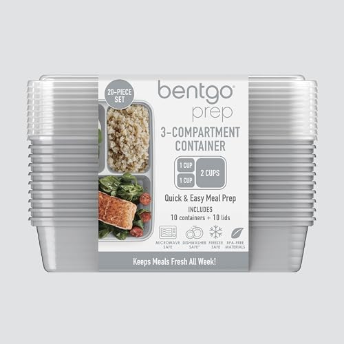 Prep 3 Compartment Meal Prep Containers with Lids (10 Count)