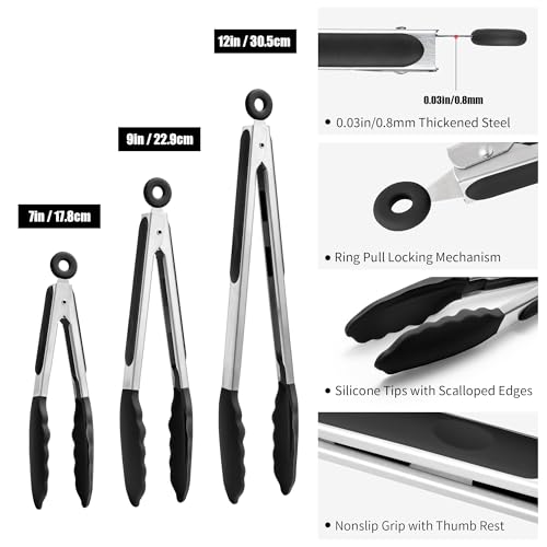 Kitchen Tongs with Silicone Tips for Cooking Serving
