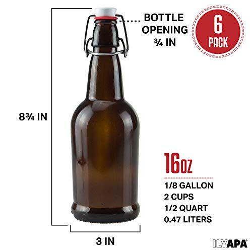 16 oz Amber Glass Beer Bottles (6 Count)