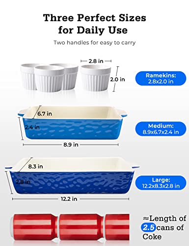 Ceramic Baking Dish and Ramekins Set Casserole Dish with Handles Packaging Upgrade Nonstick Ceramic Bakeware Ramekins Bowls for Baking Souffle (6 Count)