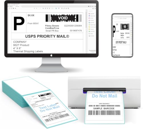 Fanfold 4 x 6 Direct Thermal Labels with Blue Background Paper Perforated Shipping Labels for Thermal Printers