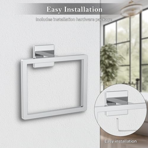 Polished Chrome Towel Ring Square Hand Towel Holder Towel Hanger Bathroom Hardware Accessories Stainless Steel Wall