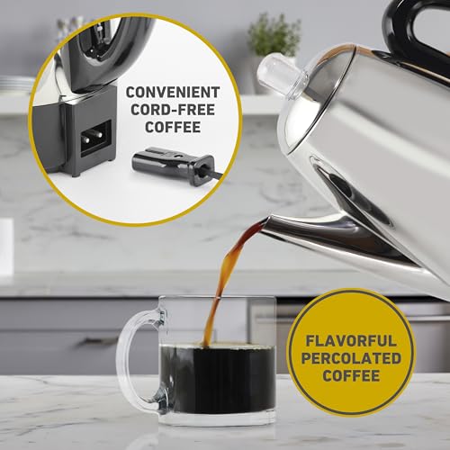 Electric Percolator Classic Style Coffee Maker with Heat Resistant Handle Base and Detachable Cord with Stainless Steel Stem and Basket