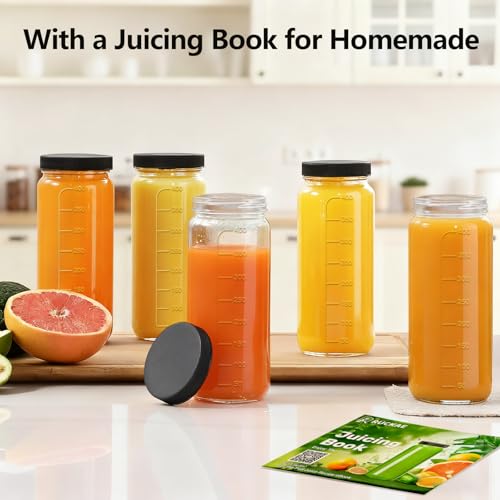 10pack 16oz Glass Juice Bottles with Lids & Straws & Juicing Recipe (10 Count)
