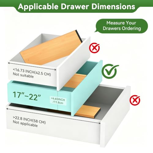 6 Pack Bamboo Drawer Dividers 4.65" High Adjustable from 17'' to 22'' (6 Count)