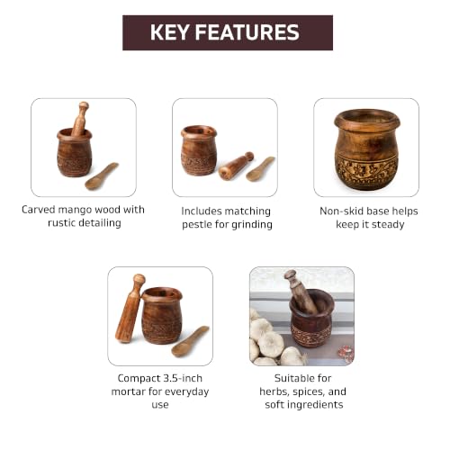 Wooden Carved Mortar and Pestle