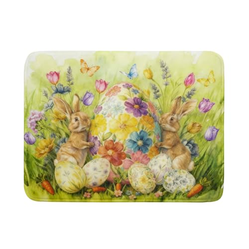 Easter Egg Dish Drying Mat 18x24 Inch Bunny Floral Green Drying Pad for Kitchen Counter Washable