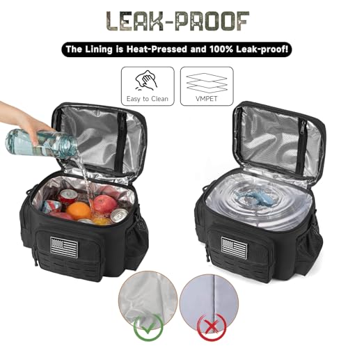 Tactical Lunch Bag for Mens Military Heavy Duty Lunch Box Work Leakproof Insulated Durable Thermal Cooler Bag for Adult Meal for Office Camping Picnic Pail MOLLE Webbing Black