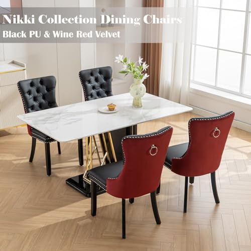 Red Velvet and Black PU Upholstered Dining Chairs Set of 6 (6 Count)