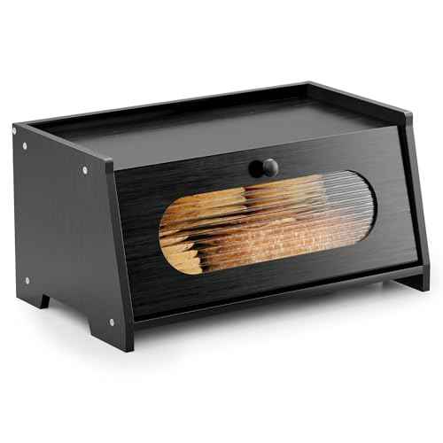 Black Bread Box for Kitchen Countertop