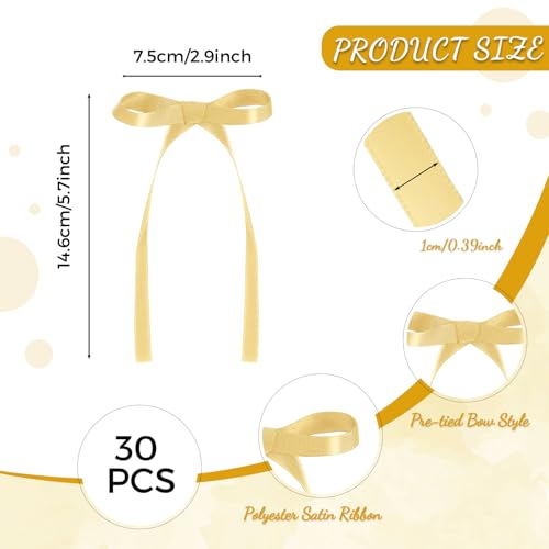 30 Pack Bow Cake Toppers Champagne Gold Ribbon Bows for Cake (30 Count)