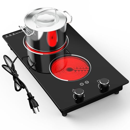 110v Electric Cooktop 2 Burners 12'' Electric Stove Top Knob Control