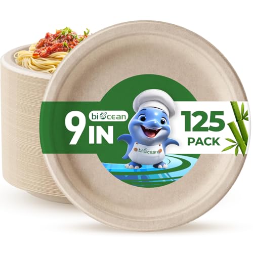 9 Inch Compostable Plates [125 Pack] (125 Count)