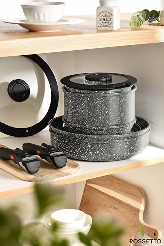 16pcs Aluminium Nonstick Pots and Pans Set from France with detachable Handle