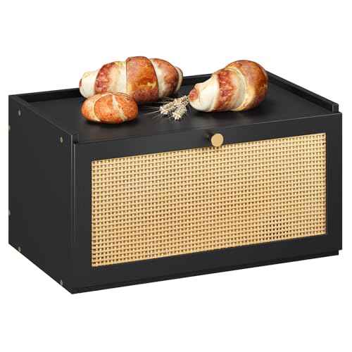 Rattan Bamboo Bread Box for Kitchen Counter Large Capacity Bread Storage Bin Farmhouse Bread Storage Container Rustic Bread Holder