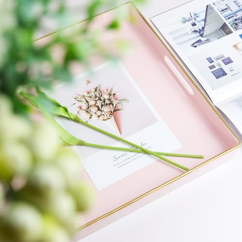 Pink Decorative Serving Tray with Handles