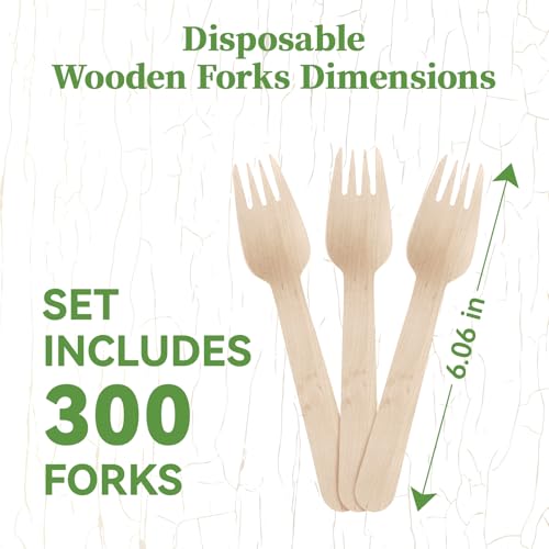 300 Count Compostable Wooden Disposable Forks for Party