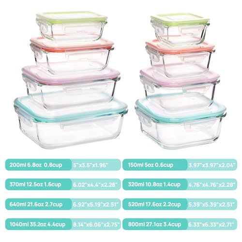 8 Pack Glass Food Storage Containers with Airtight Lids (8 Count)