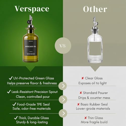 Green Glass Olive Oil Dispenser Bottles For Kitchen (2 Count)