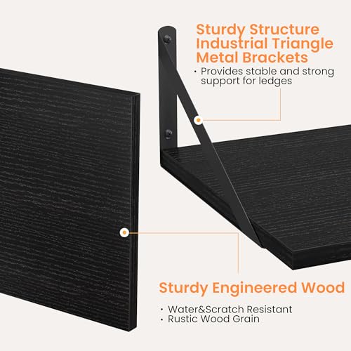 16W x 12D Deep Floating Shelves Set of 2 Black (2 Count)
