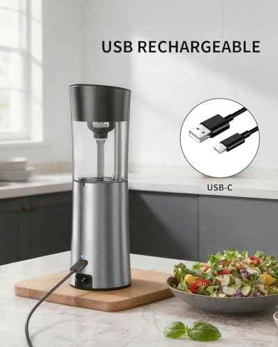 Rechargeable Gravity Electric Salt and Pepper Grinder Set Automatic Stainless Steels Salt and Pepper Mills with LED Light (2 Count)