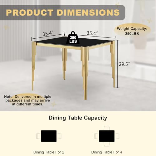 35'' Modern Square Glass Dining Table for 4 People