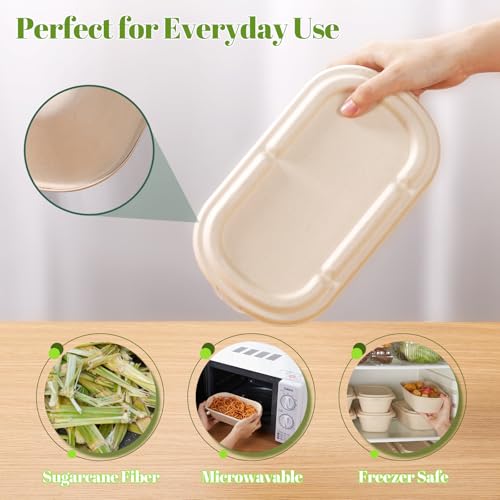 100% Eco Friendly] 34 oz Disposable Food Containers with Lids (50 Count)