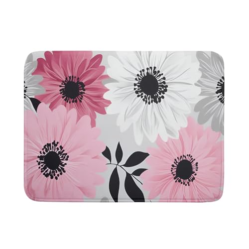 Blossom Florals Dish Drying Mat Abstract Daisy Flower Drainer Pad Absorbent Dish Rack Mats for Coffee Bar 18 X 24 Inch