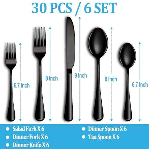 30 Pcs Black Silverware Set (30 Count)