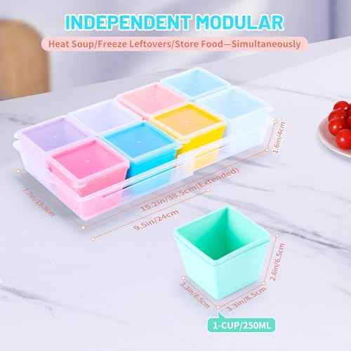 1 Cup Silicone Freezer Molds with Lids & Base for Soup (8 Count)