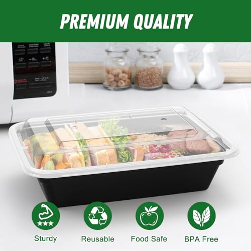 50 Pack (100-Piece) 32 oz Meal Prep Containers Reusable with Lids (50 Count)