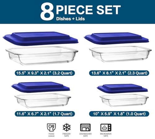 8 Piece Deep Glass Baking Dish with Lids (8 Count)