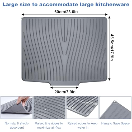 Silicone Dish Drying Mat with Drain Lip 23.6'' x 17.9'' Non