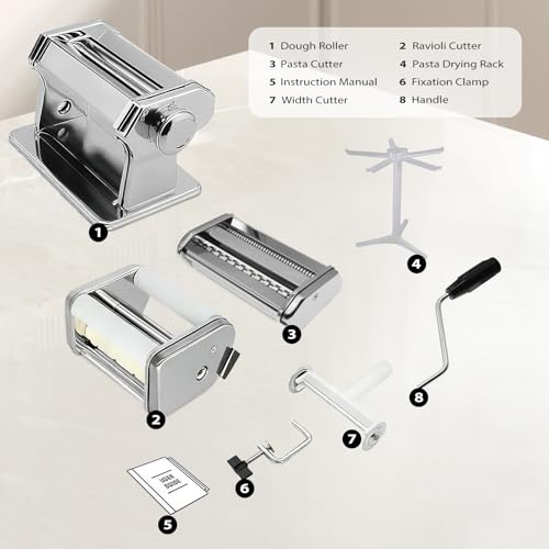3-in-1 Pasta Maker Machine - 9 Thickness Stainless Steel Roller