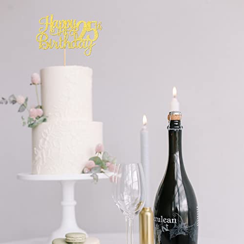 1 PCS Happy 25th Birthday Cake Topper Gold Glitter Cheers to 25 Years Birthday Cake Pick 25 Fabulous Cake Decoration for Happy 25th Birthday Theme Party Decorations Supplies