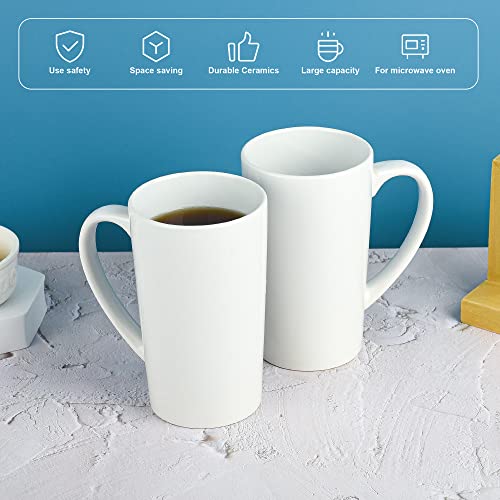 22oz white Super Large tall Ceramic Coffee Mugs Large Handles Set of 4 (4 Count)