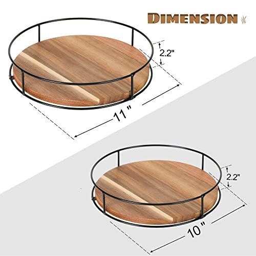 2 Pack ] 10" & 11" Acacia Wood Lazy Susan Organizers with Steel Sides (2 Count)